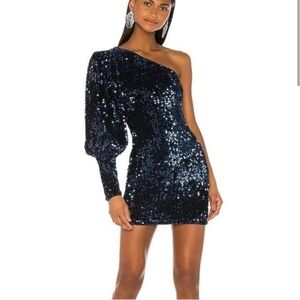 Camila Coelho NWOT Katya One Balloon Sleeve Mini Dress Midnight Blue Sequin XS
